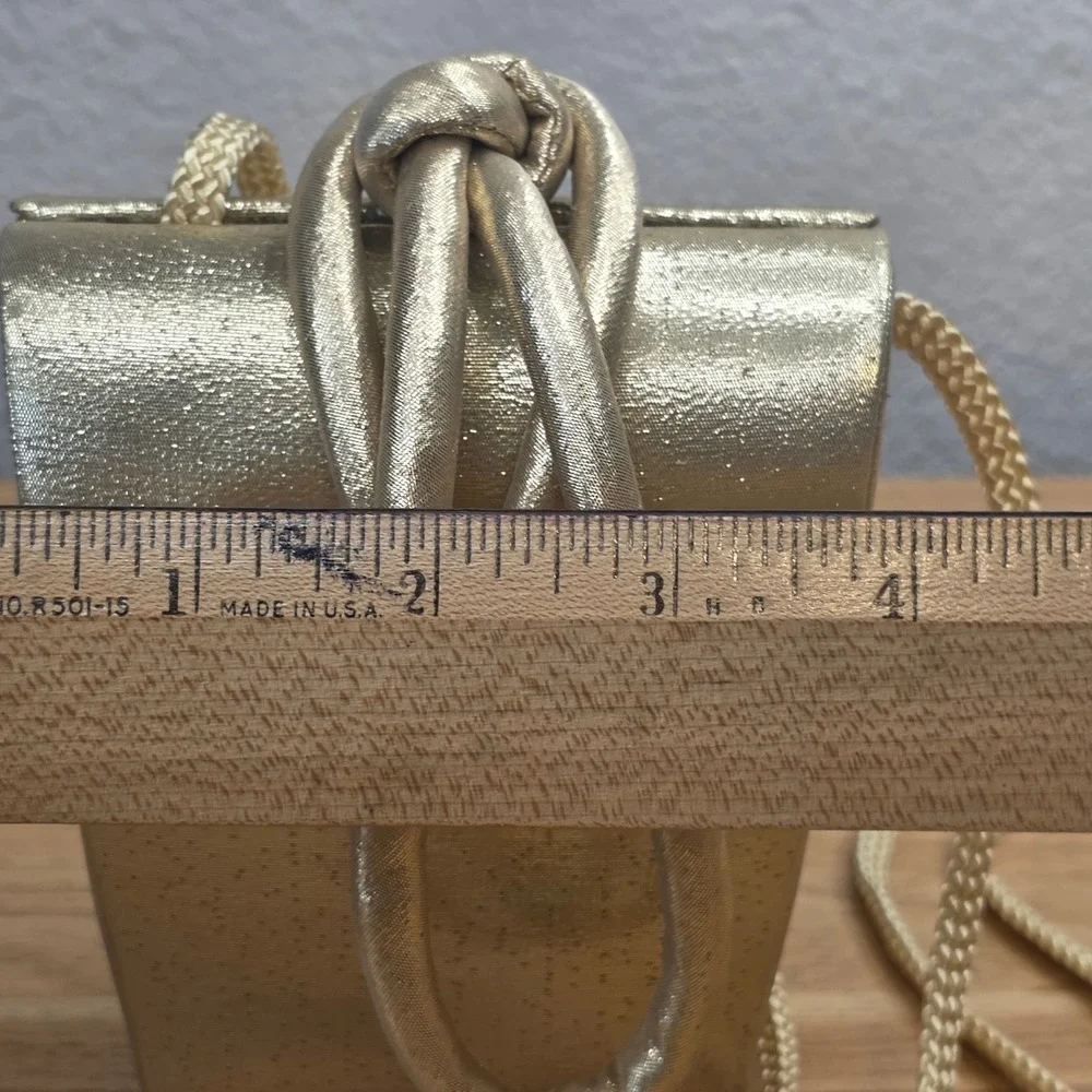 Vintage La Regale Evening Bag Womens Small Gold Metallic Knotted Wristlet Clutch
